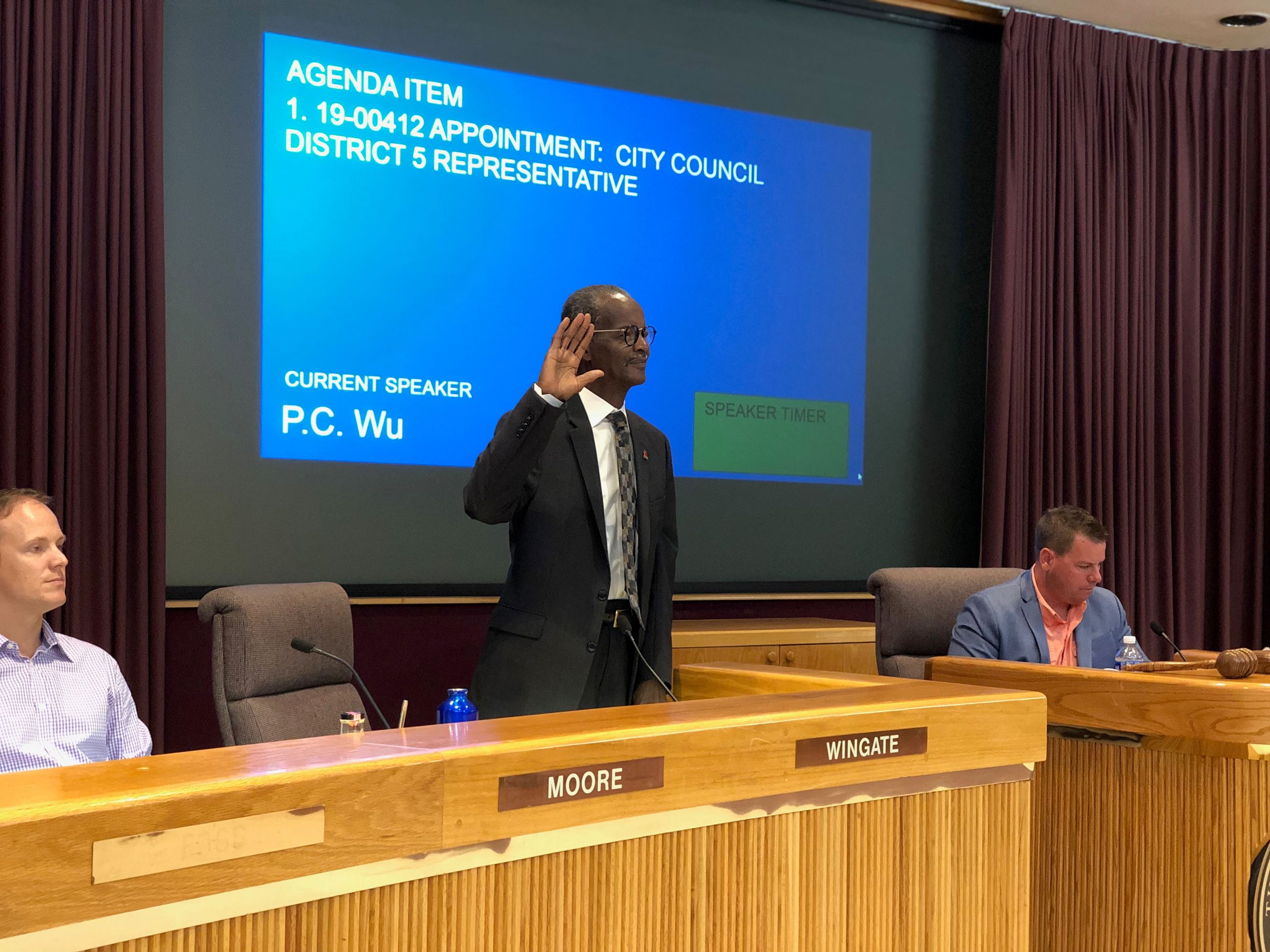 John Jerralds being sworn in as the District 5 City Councilmember