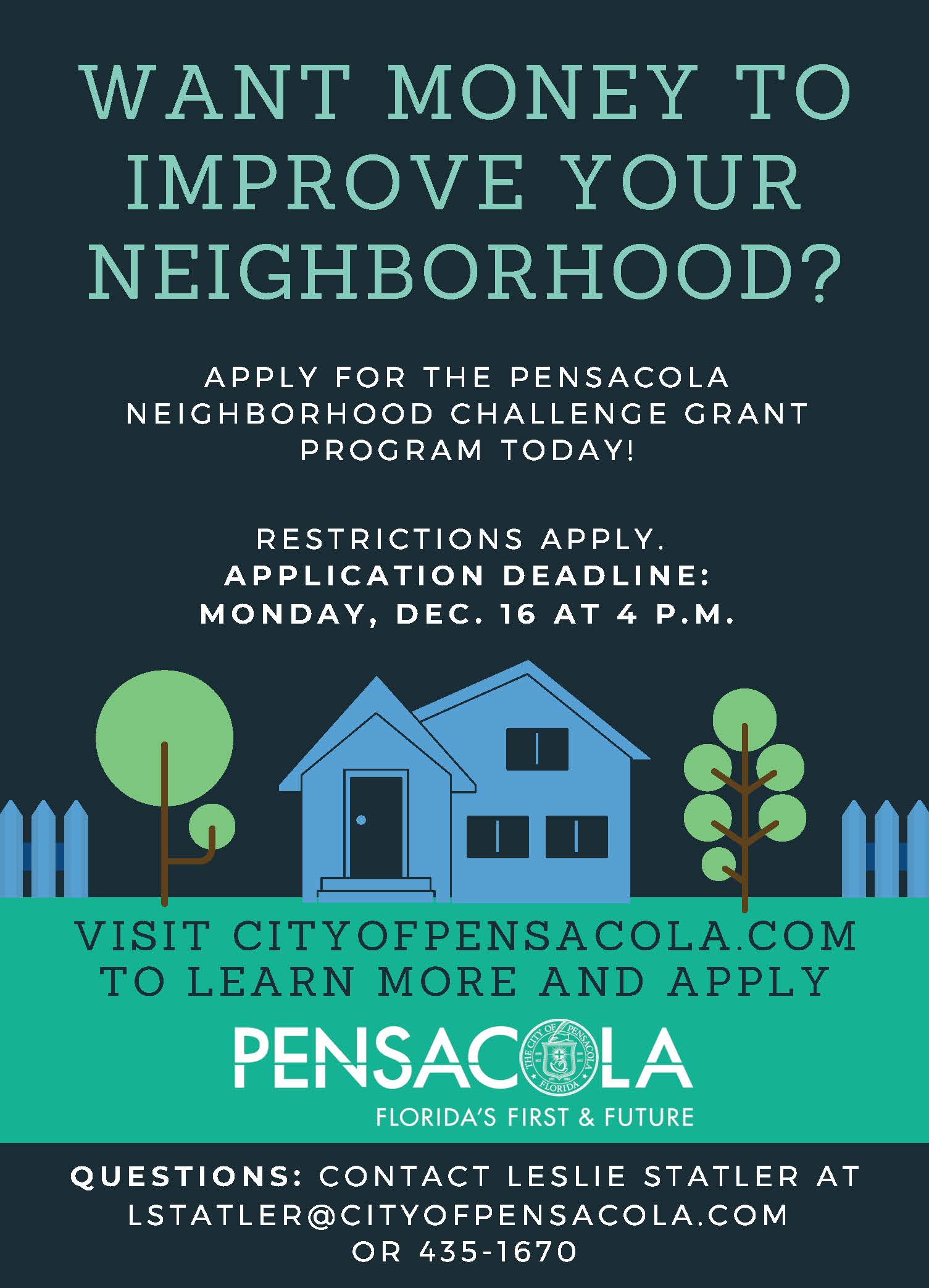 Neighborhood Challenge Grant flyer, visit CityofPensacola.com to learn more.