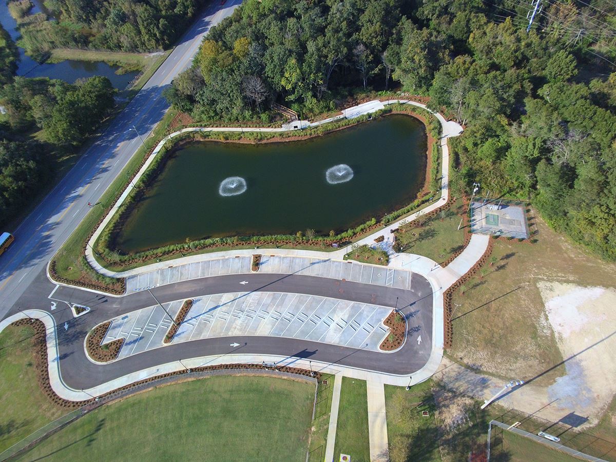 Aerial view of Bill Gregory stormwater pond