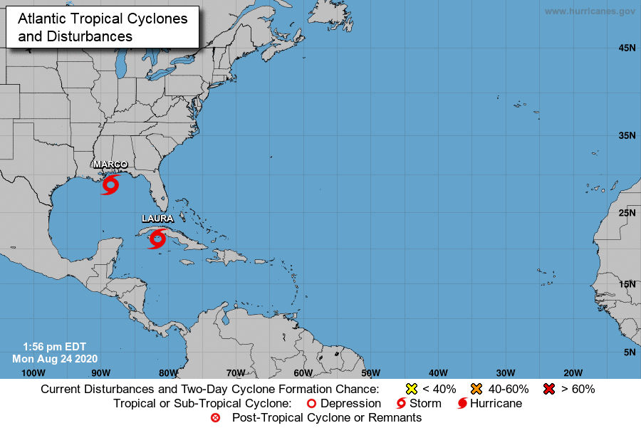 Tropical Storm Laura and Marco map