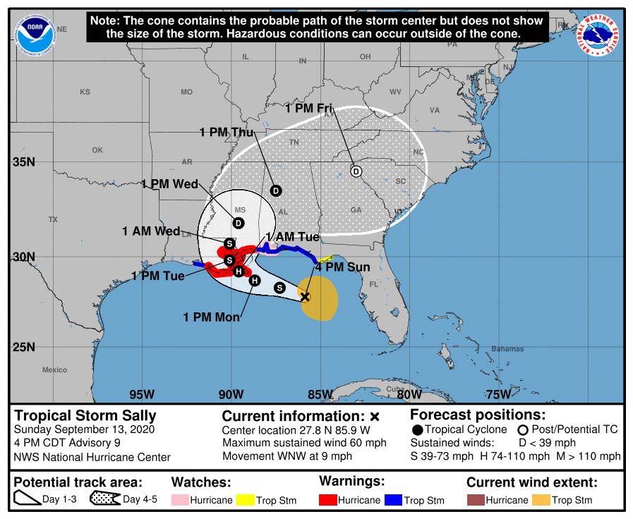 Tropical Storm Sally track map