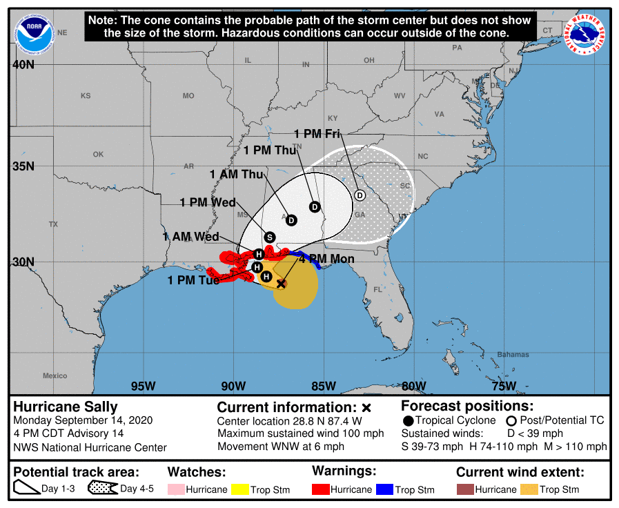 Hurricane Sally forecast track map
