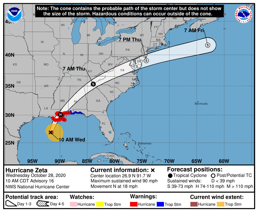 hurricane zeta wednesday afternoon forecast map