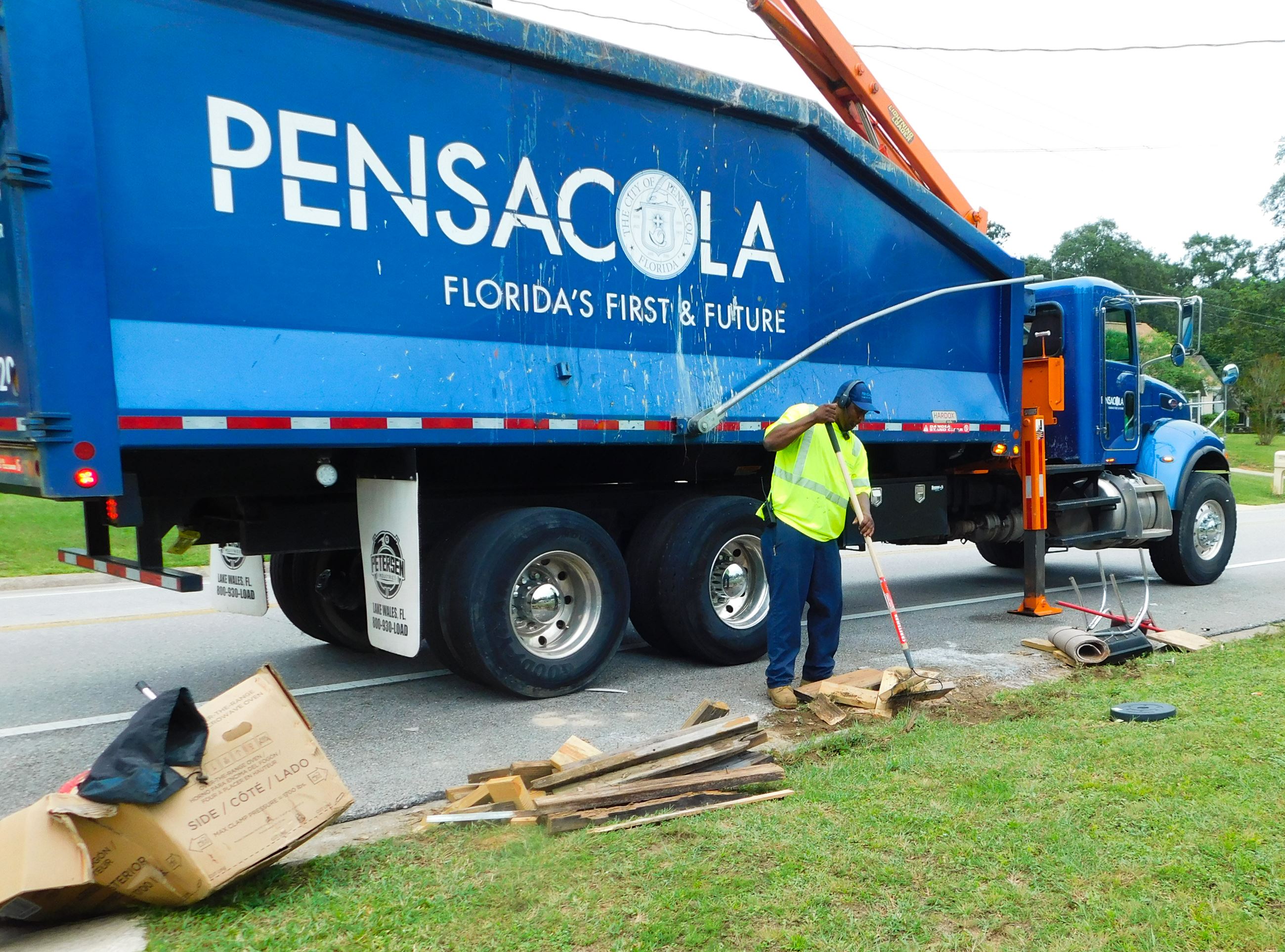 Sanitation worker during neighborhood cleanup