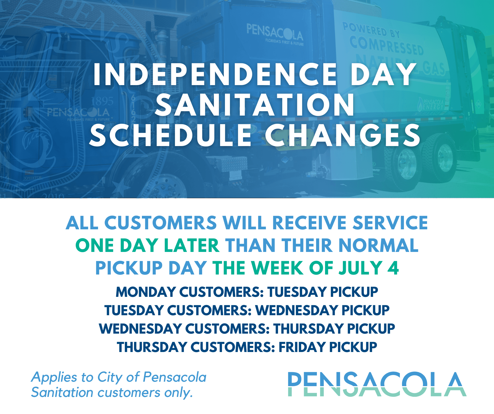 2022 Independence Day Sanitation Schedule Changes