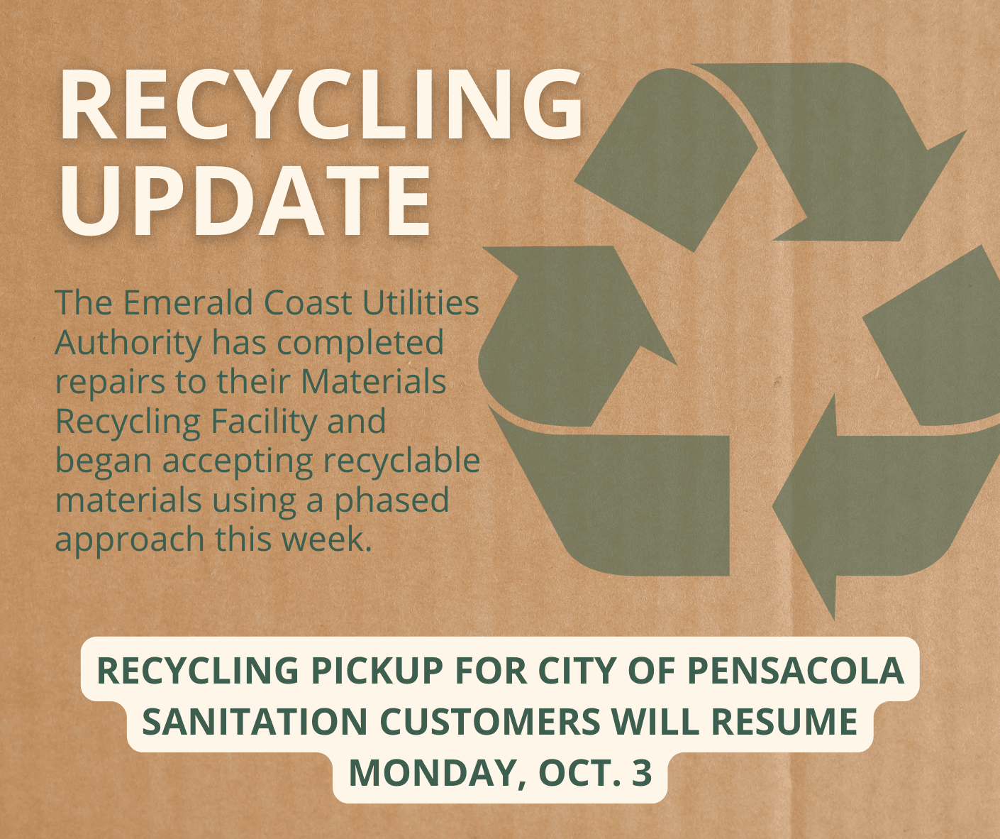 Recycling Resumes Oct. 3