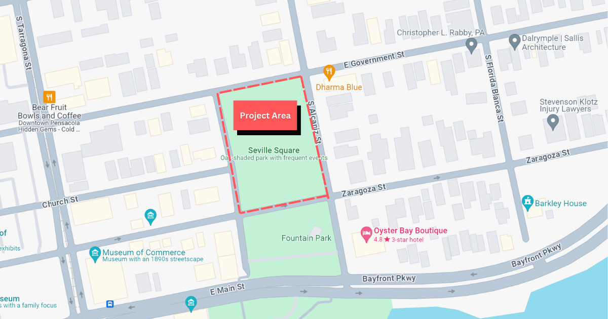 Seville Square Sidewalk Project Area Map
