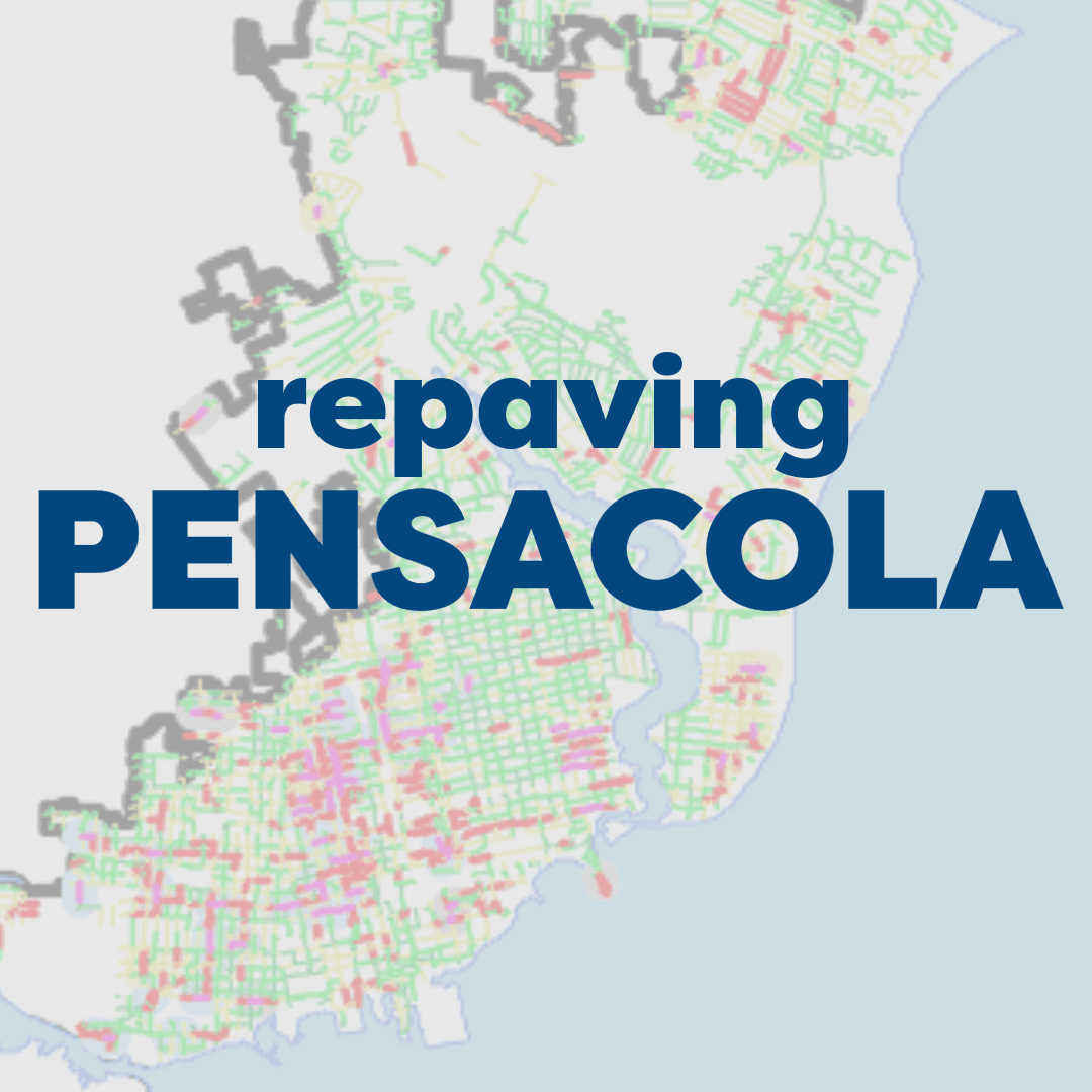 Repaving Pensacola superimposed over a map of Pensacola
