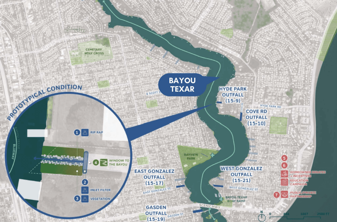Carpenter Creek Bayou Texar Outfall Project Map