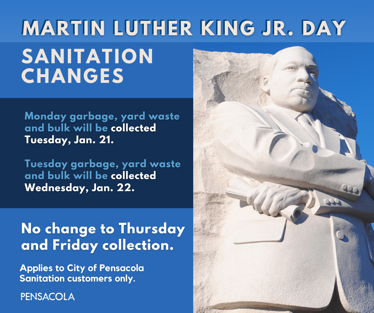 2025 MLK Day Sanitation Schedule Graphic