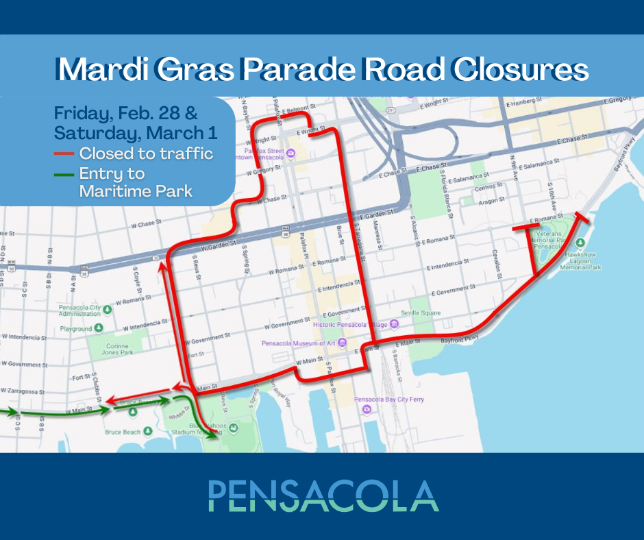 2025 Mardi Gras Road Closure Map