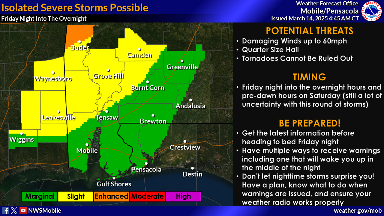 Isolated Severe Storms Possible the weekend of March 14, 2025