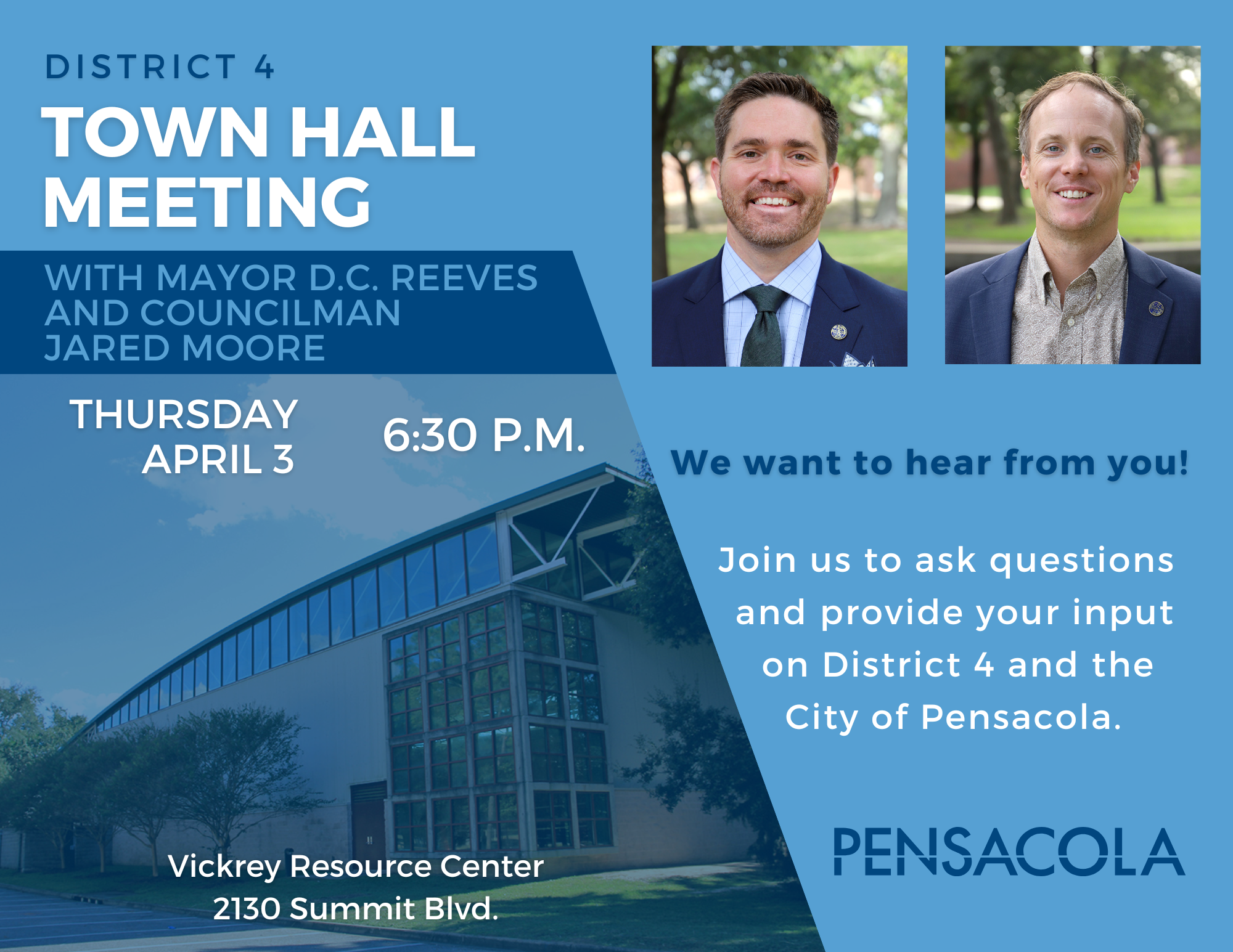 District 4 Town Hall scheduled for April 3 at Vickrey Center